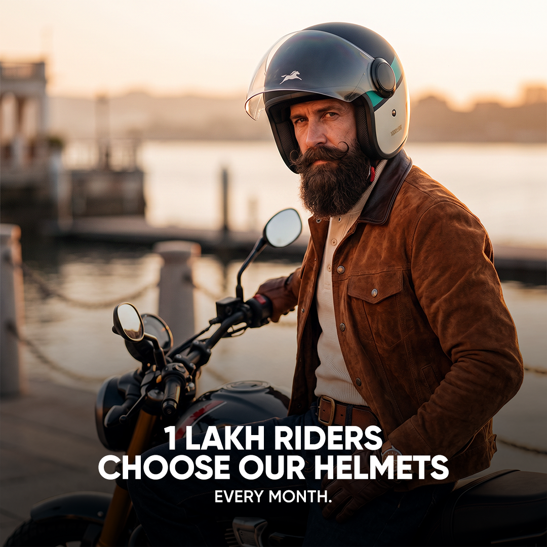 TVS Silk Route Helmet for Men & Women | Vintage Open Face Helmet with Clear Visor | ISI & DOT Certified | ABS Shell | EPS Liner | Retro Stylish Helmet for City & Highway Riding